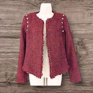 Textured Red Fringe Jacket • Polished Office Layer • Medium